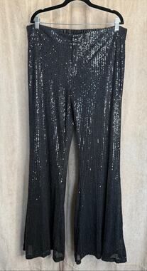 Saint & Hearts Black Sequin Wide Leg Pants XL NWOT